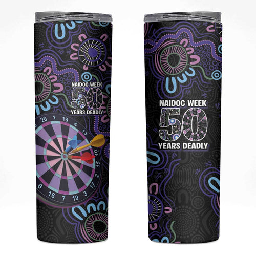 First Nations Darts NAIDOC 2026 Skinny Tumbler Aboriginal Dot Art Dartboard Purple