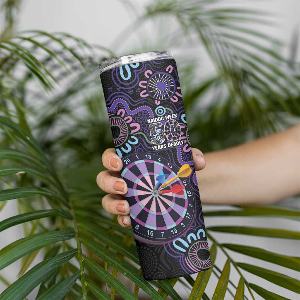 First Nations Darts NAIDOC 2026 Skinny Tumbler Aboriginal Dot Art Dartboard Purple