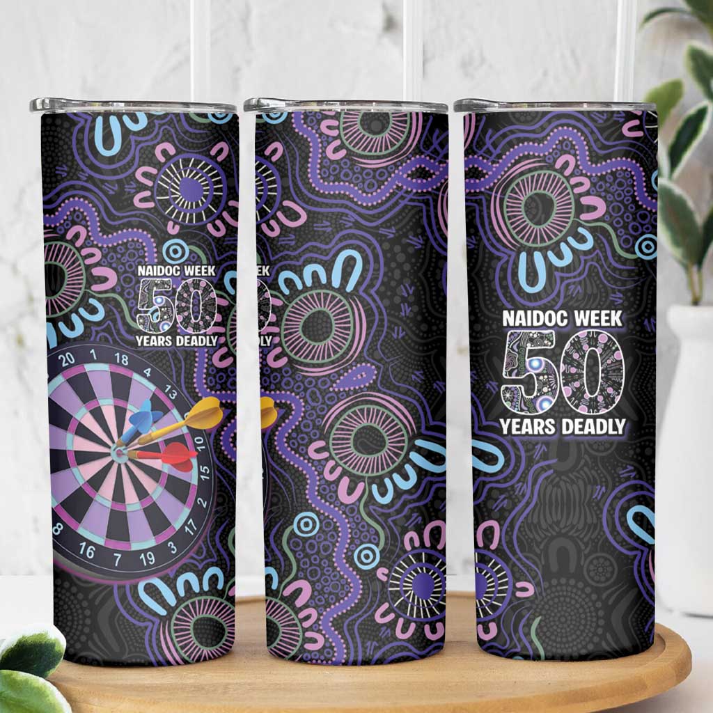 First Nations Darts NAIDOC 2026 Skinny Tumbler Aboriginal Dot Art Dartboard Purple
