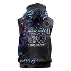 First Nations Darts NAIDOC 2026 Sleeveless Hoodie Aboriginal Dot Art Dartboard Purple