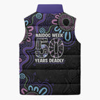 First Nations Darts NAIDOC 2026 Sleeveless Puffer Jacket Aboriginal Dot Art Dartboard Purple