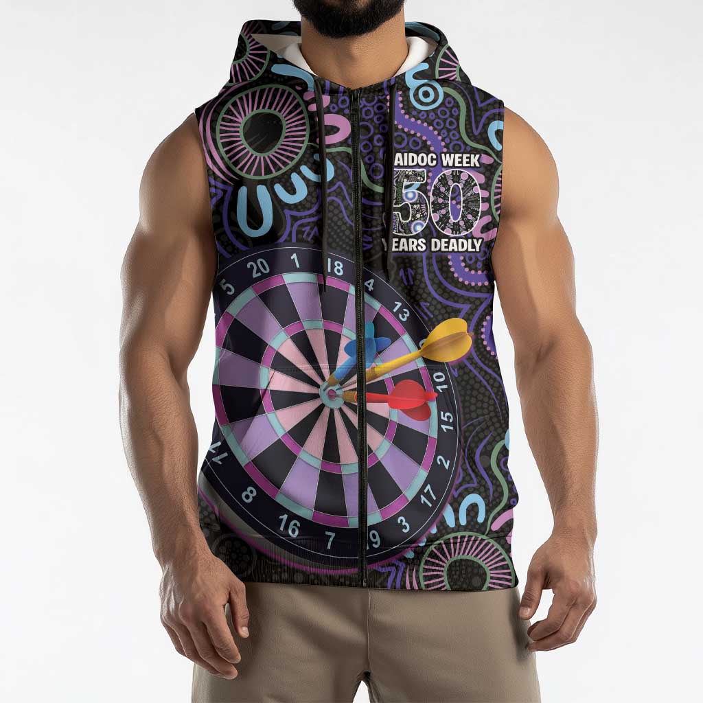 First Nations Darts NAIDOC 2026 Sleeveless Zip Hoodie Aboriginal Dot Art Dartboard Purple