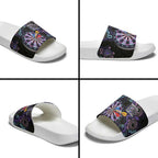 First Nations Darts NAIDOC 2026 Slide Sandals Aboriginal Dot Art Dartboard Purple