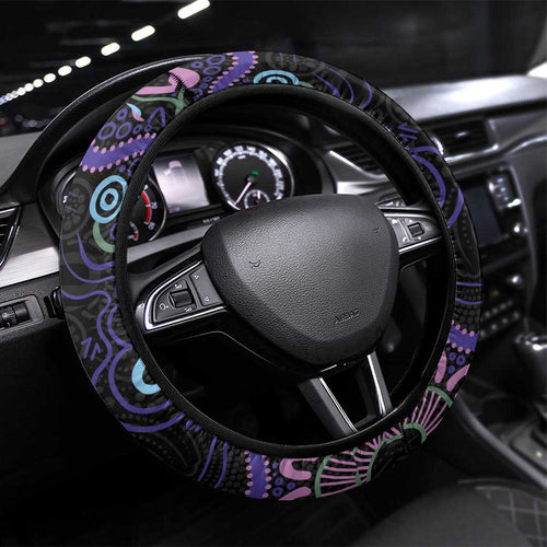 First Nations Darts NAIDOC 2026 Steering Wheel Cover Aboriginal Dot Art Dartboard Purple