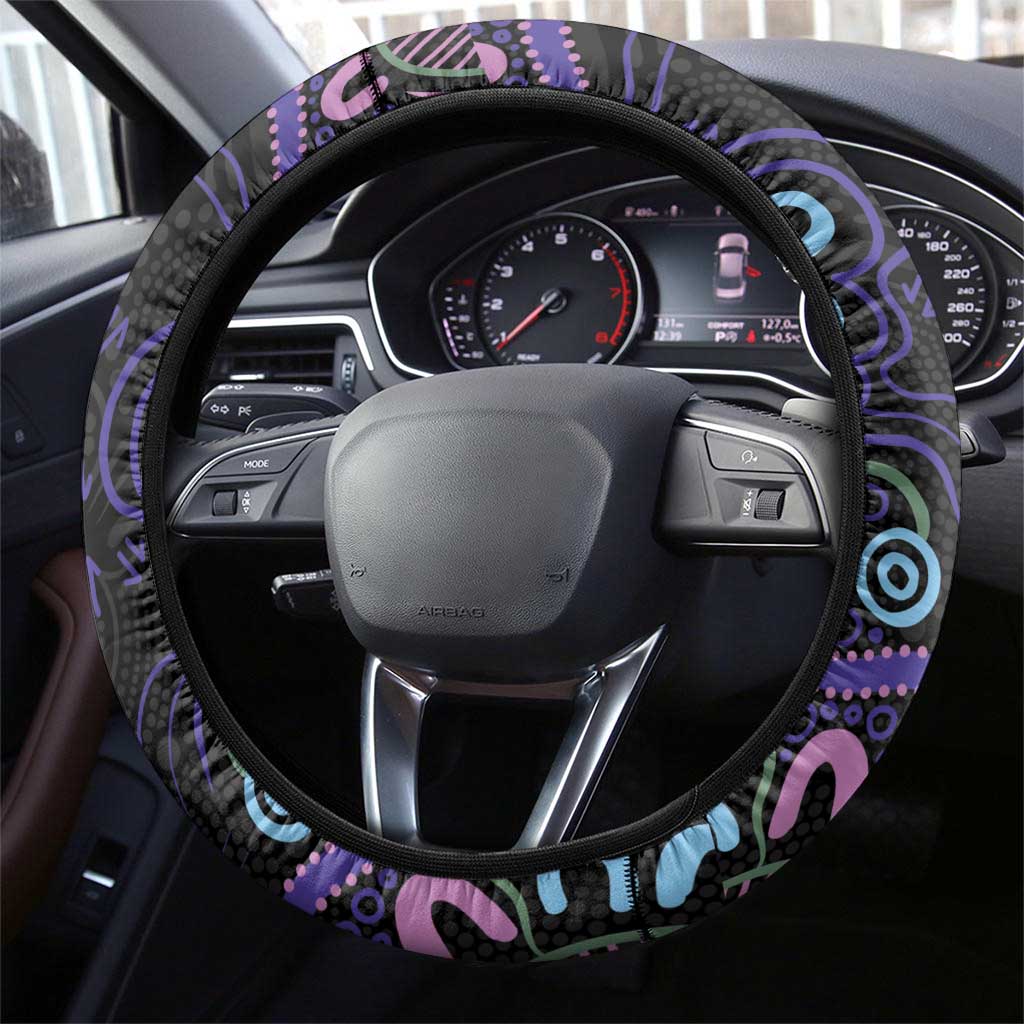 First Nations Darts NAIDOC 2026 Steering Wheel Cover Aboriginal Dot Art Dartboard Purple