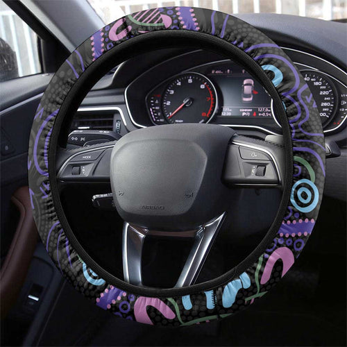 First Nations Darts NAIDOC 2026 Steering Wheel Cover Aboriginal Dot Art Dartboard Purple