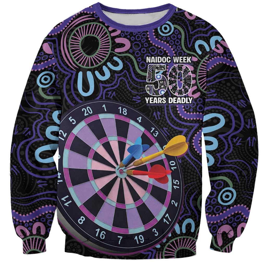 First Nations Darts NAIDOC 2026 Sweatshirt Aboriginal Dot Art Dartboard Purple
