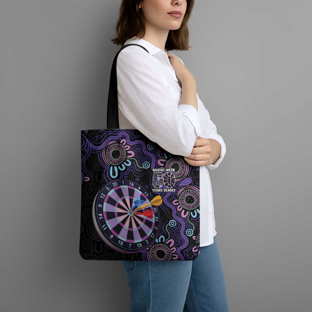 First Nations Darts NAIDOC 2026 Tote Bag Aboriginal Dot Art Dartboard Purple