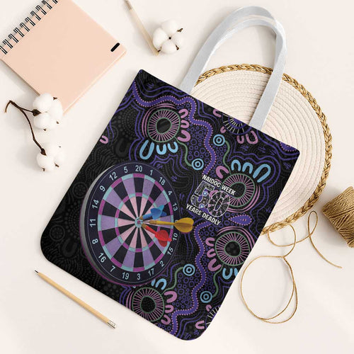 First Nations Darts NAIDOC 2026 Tote Bag Aboriginal Dot Art Dartboard Purple