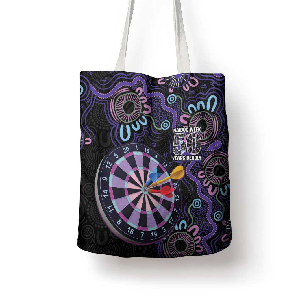 First Nations Darts NAIDOC 2026 Tote Bag Aboriginal Dot Art Dartboard Purple