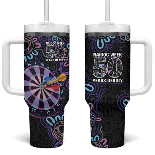 First Nations Darts NAIDOC 2026 Tumbler With Handle Aboriginal Dot Art Dartboard Purple