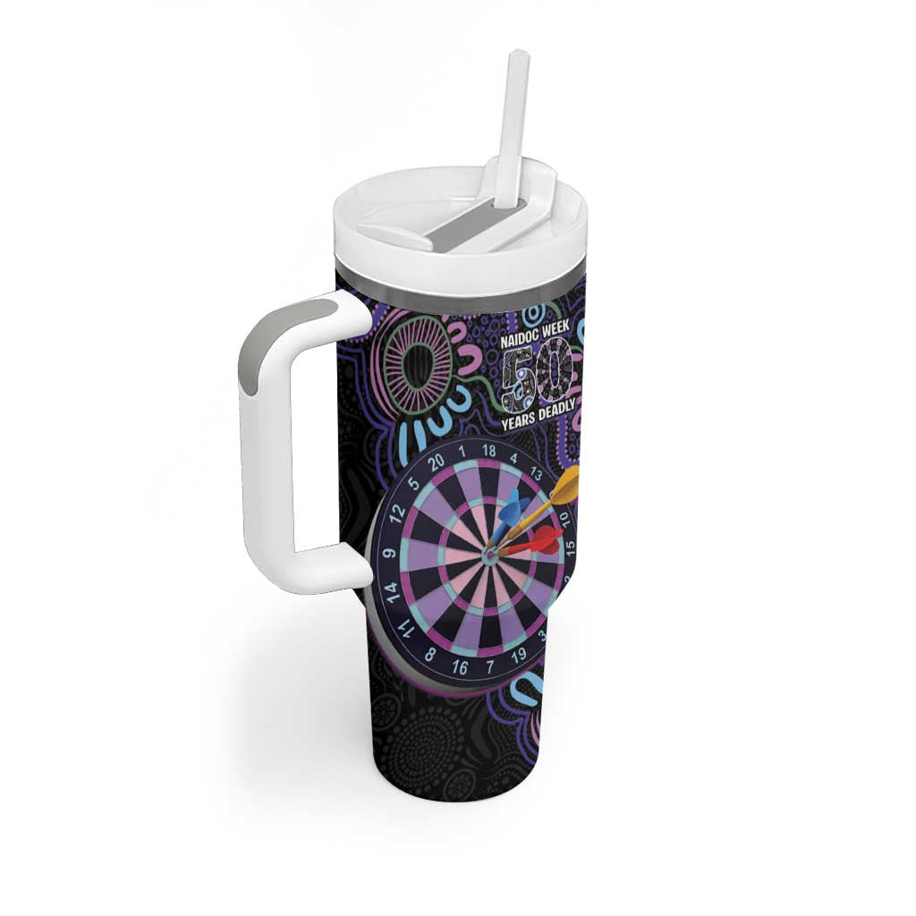 First Nations Darts NAIDOC 2026 Tumbler With Handle Aboriginal Dot Art Dartboard Purple