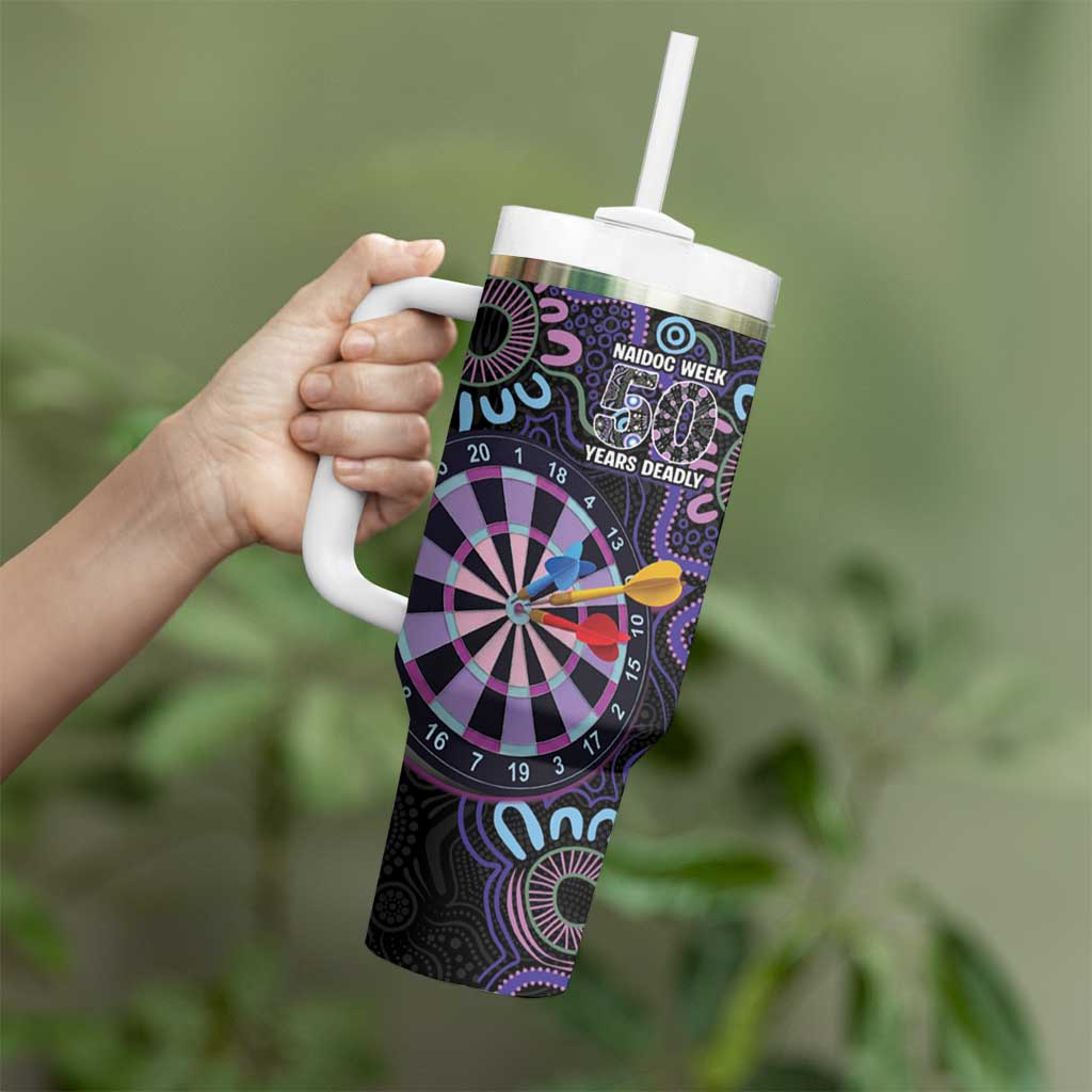 First Nations Darts NAIDOC 2026 Tumbler With Handle Aboriginal Dot Art Dartboard Purple