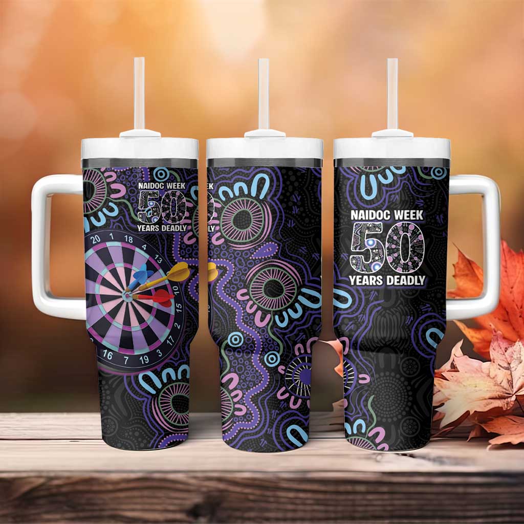 First Nations Darts NAIDOC 2026 Tumbler With Handle Aboriginal Dot Art Dartboard Purple