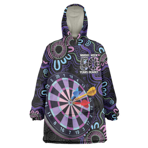 First Nations Darts NAIDOC 2026 Wearable Blanket Hoodie Aboriginal Dot Art Dartboard Purple