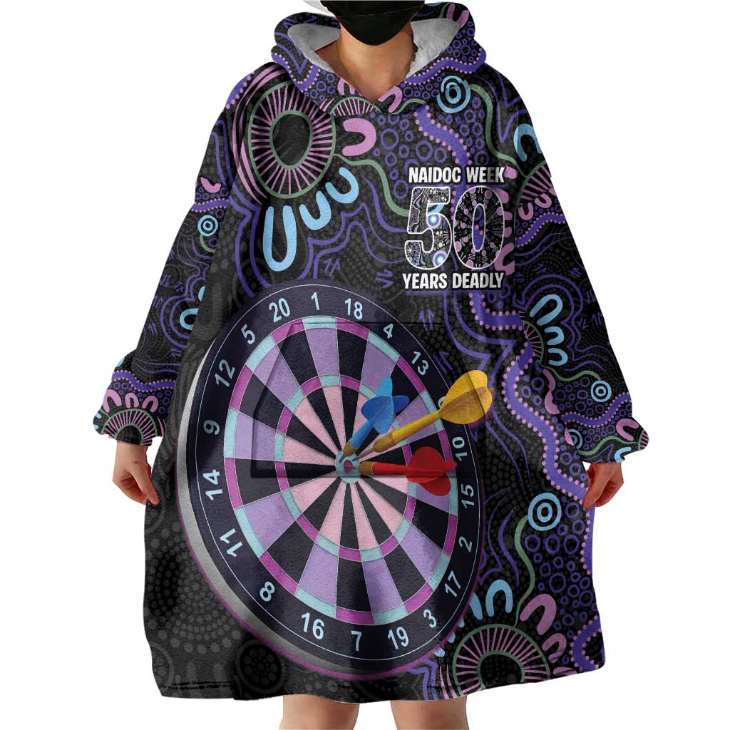 First Nations Darts NAIDOC 2026 Wearable Blanket Hoodie Aboriginal Dot Art Dartboard Purple