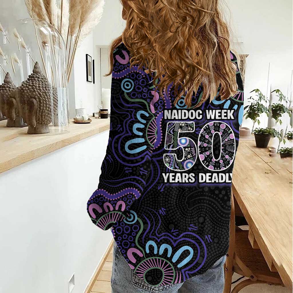First Nations Darts NAIDOC 2026 Women Casual Shirt Aboriginal Dot Art Dartboard Purple