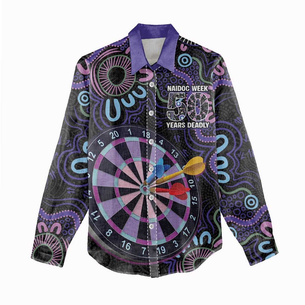 First Nations Darts NAIDOC 2026 Women Casual Shirt Aboriginal Dot Art Dartboard Purple