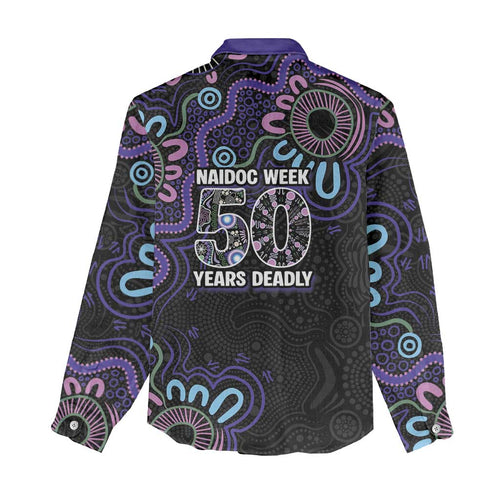 First Nations Darts NAIDOC 2026 Women Casual Shirt Aboriginal Dot Art Dartboard Purple