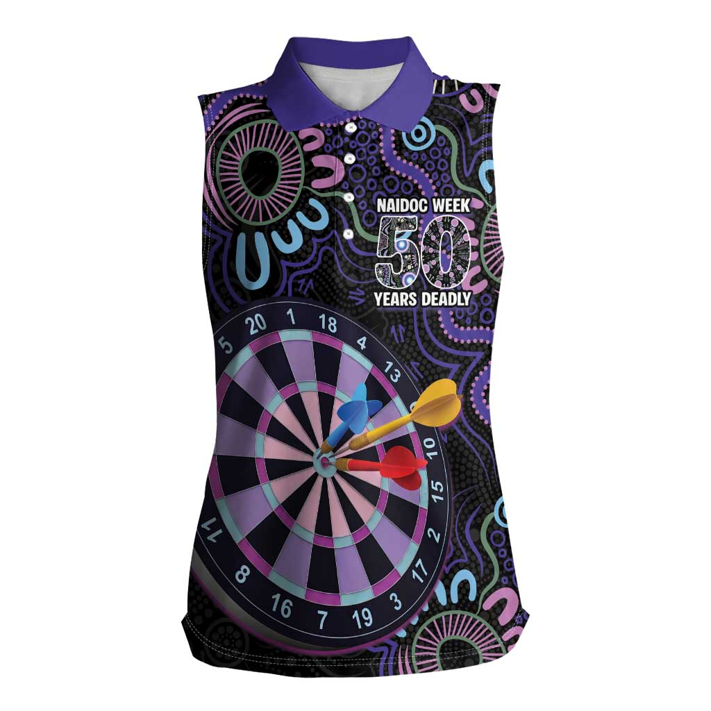 First Nations Darts NAIDOC 2026 Women Sleeveless Polo Shirt Aboriginal Dot Art Dartboard Purple
