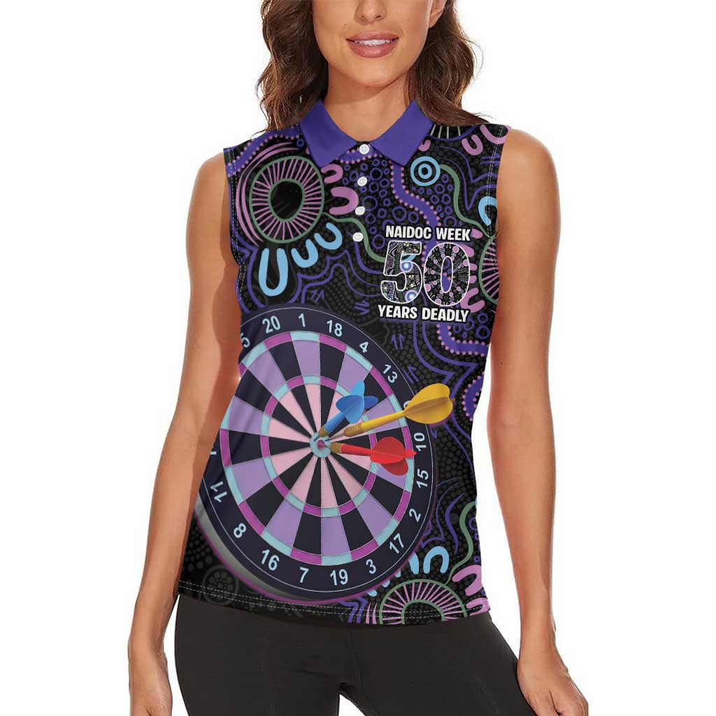 First Nations Darts NAIDOC 2026 Women Sleeveless Polo Shirt Aboriginal Dot Art Dartboard Purple