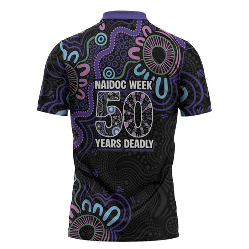 First Nations Darts NAIDOC 2026 Zipper Polo Shirt Aboriginal Dot Art Dartboard Purple