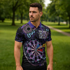 First Nations Darts NAIDOC 2026 Zipper Polo Shirt Aboriginal Dot Art Dartboard Purple