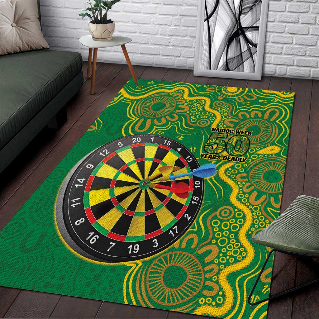 First Nations Darts NAIDOC 2026 Area Rug Aboriginal Dot Art Dartboard Green