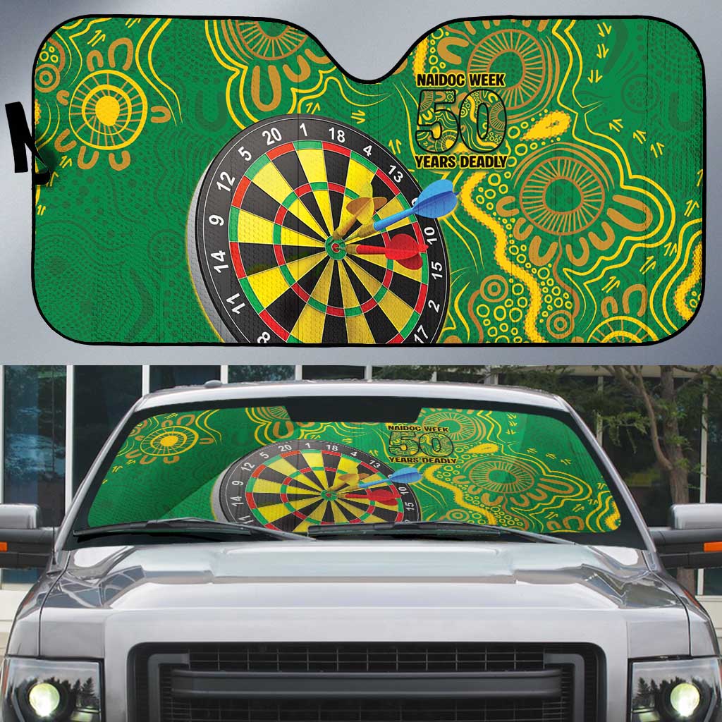 First Nations Darts NAIDOC 2026 Auto Sun Shade Aboriginal Dot Art Dartboard Green