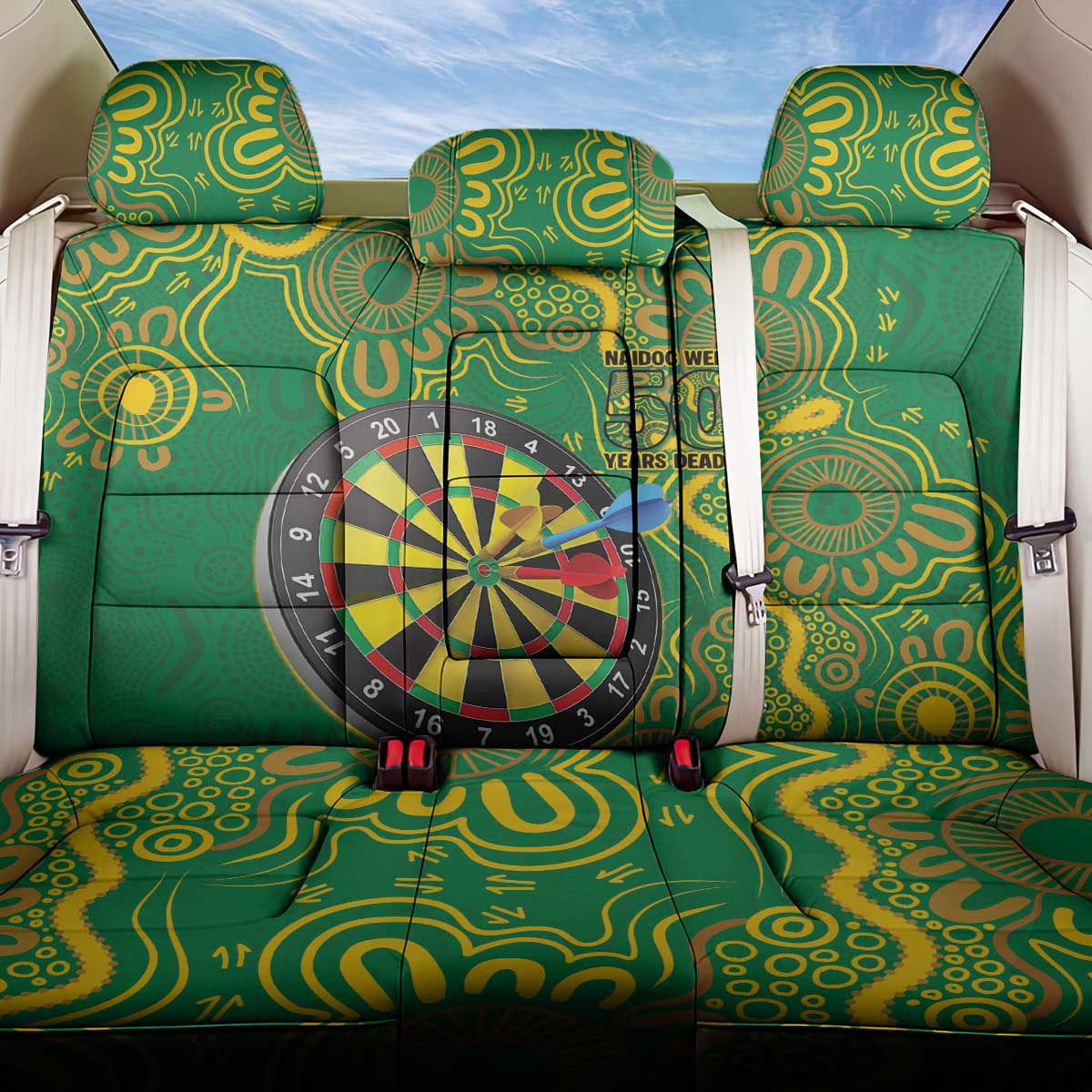 First Nations Darts NAIDOC 2026 Back Car Seat Cover Aboriginal Dot Art Dartboard Green