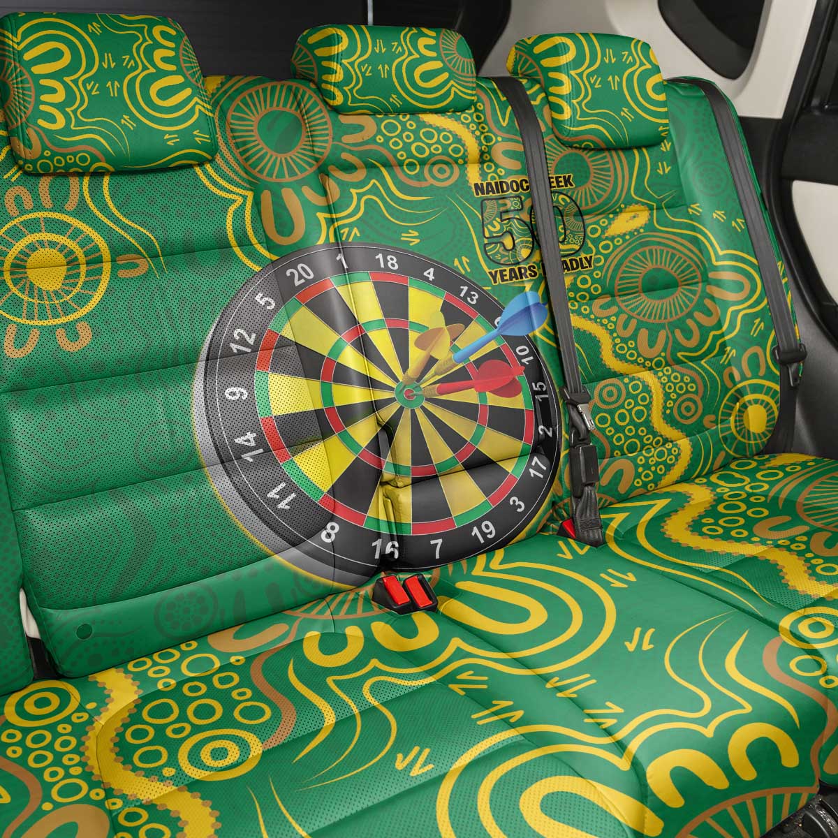 First Nations Darts NAIDOC 2026 Back Car Seat Cover Aboriginal Dot Art Dartboard Green