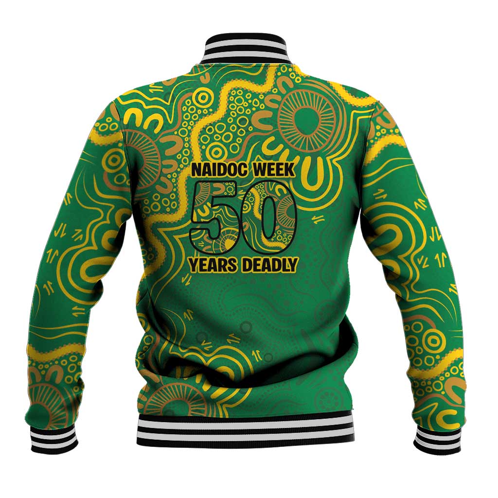 First Nations Darts NAIDOC 2026 Baseball Jacket Aboriginal Dot Art Dartboard Green