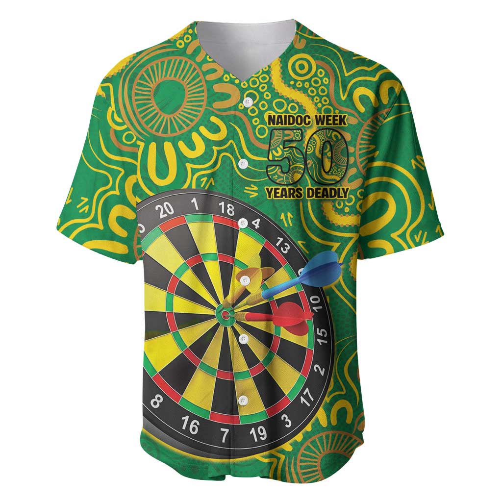 First Nations Darts NAIDOC 2026 Baseball Jersey Aboriginal Dot Art Dartboard Green