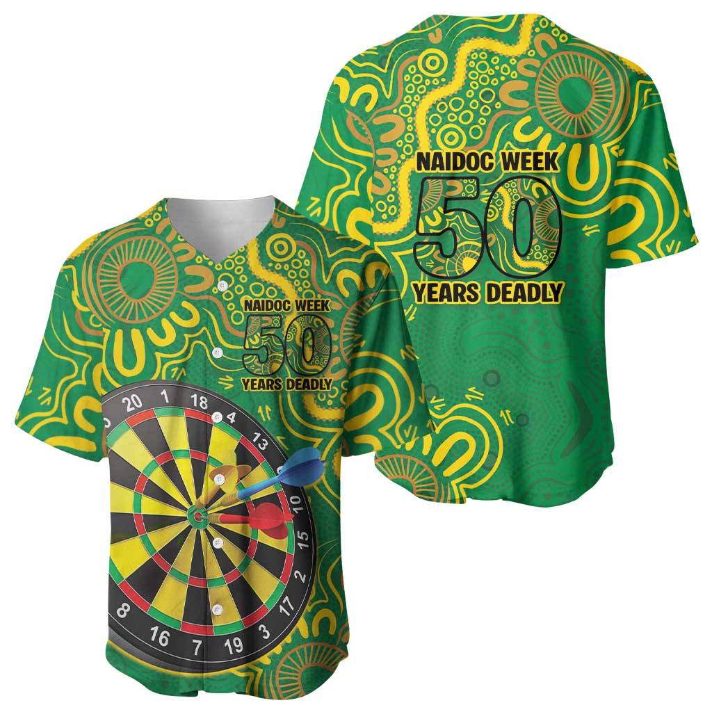 First Nations Darts NAIDOC 2026 Baseball Jersey Aboriginal Dot Art Dartboard Green