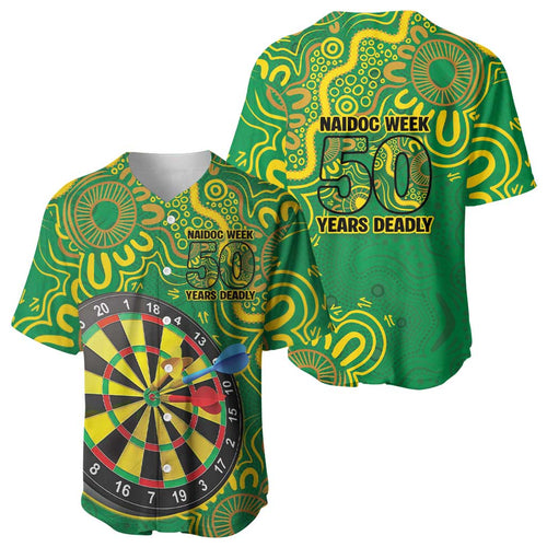 First Nations Darts NAIDOC 2026 Baseball Jersey Aboriginal Dot Art Dartboard Green