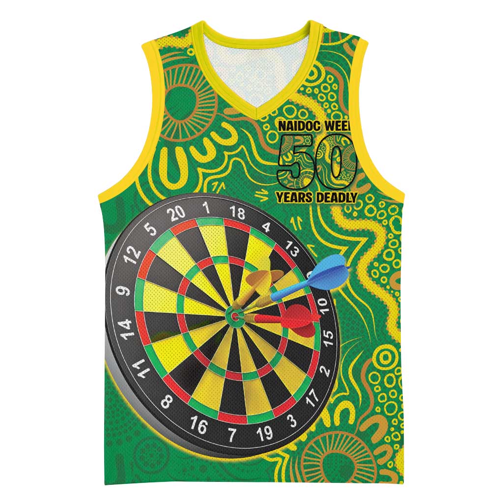 First Nations Darts NAIDOC 2026 Basketball Jersey Aboriginal Dot Art Dartboard Green