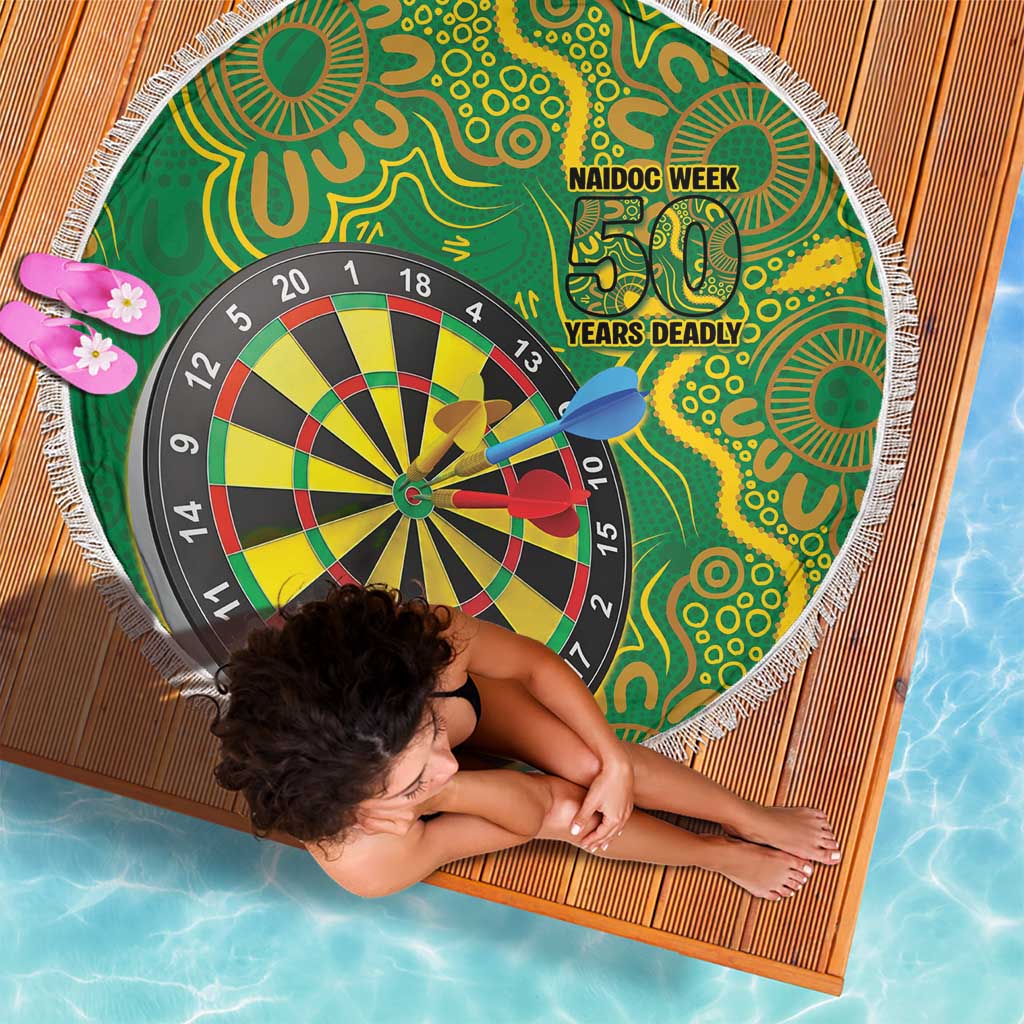 First Nations Darts NAIDOC 2026 Beach Blanket Aboriginal Dot Art Dartboard Green