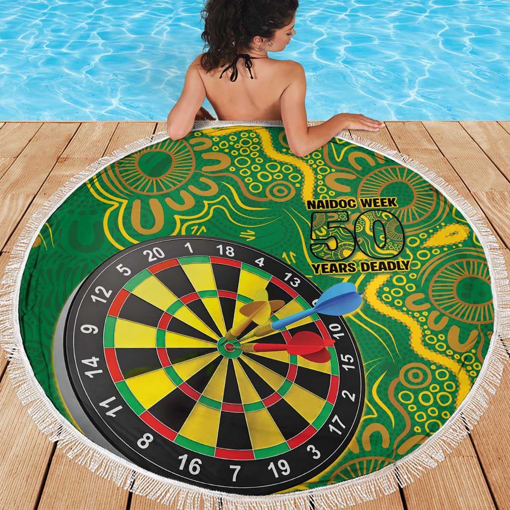 First Nations Darts NAIDOC 2026 Beach Blanket Aboriginal Dot Art Dartboard Green
