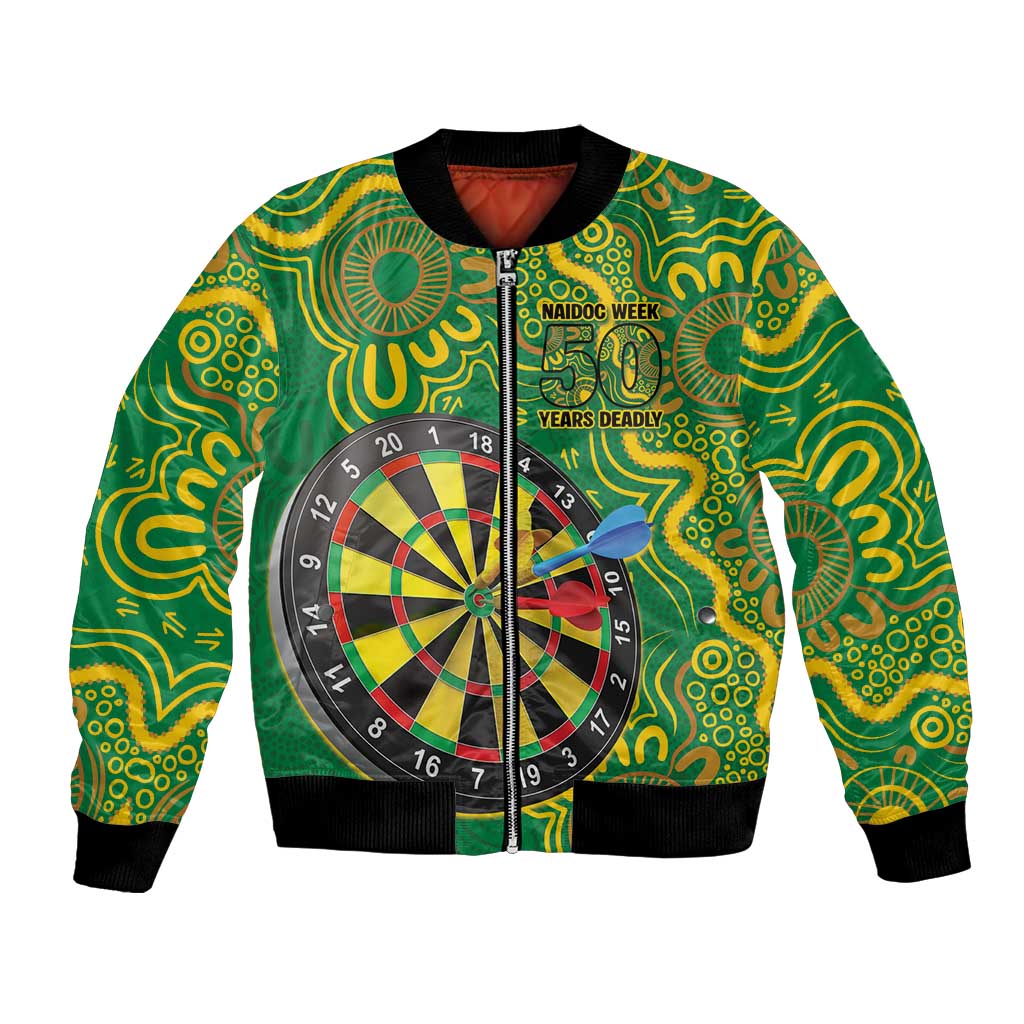 First Nations Darts NAIDOC 2026 Bomber Jacket Aboriginal Dot Art Dartboard Green