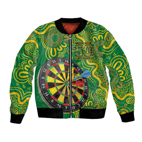First Nations Darts NAIDOC 2026 Bomber Jacket Aboriginal Dot Art Dartboard Green