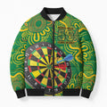 First Nations Darts NAIDOC 2026 Bomber Puffer Jacket Aboriginal Dot Art Dartboard Green