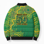 First Nations Darts NAIDOC 2026 Bomber Puffer Jacket Aboriginal Dot Art Dartboard Green