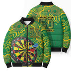 First Nations Darts NAIDOC 2026 Bomber Puffer Jacket Aboriginal Dot Art Dartboard Green