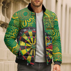 First Nations Darts NAIDOC 2026 Bomber Puffer Jacket Aboriginal Dot Art Dartboard Green