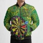 First Nations Darts NAIDOC 2026 Bomber Puffer Jacket Aboriginal Dot Art Dartboard Green
