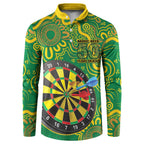 First Nations Darts NAIDOC 2026 Button Sweatshirt Aboriginal Dot Art Dartboard Green