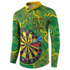 First Nations Darts NAIDOC 2026 Button Sweatshirt Aboriginal Dot Art Dartboard Green