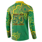 First Nations Darts NAIDOC 2026 Button Sweatshirt Aboriginal Dot Art Dartboard Green