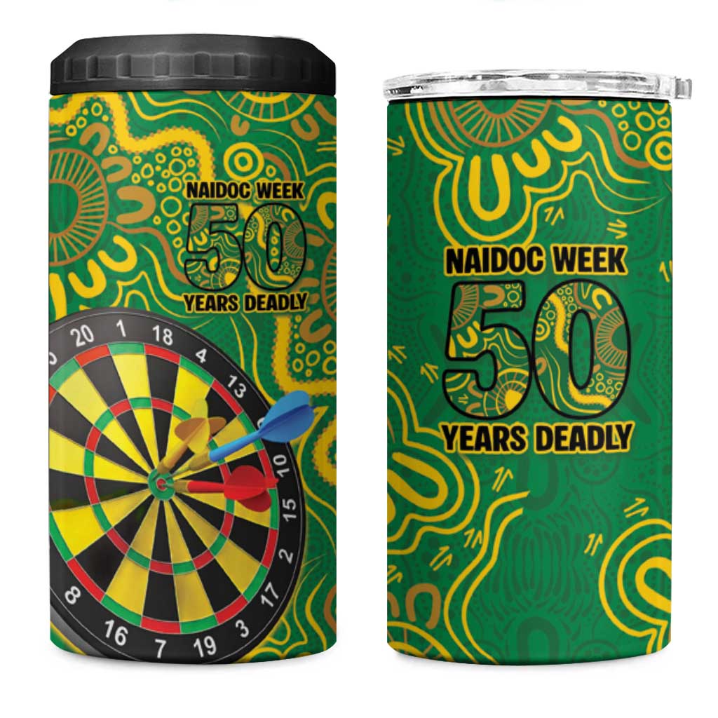 First Nations Darts NAIDOC 2026 4 in 1 Can Cooler Tumbler Aboriginal Dot Art Dartboard Green