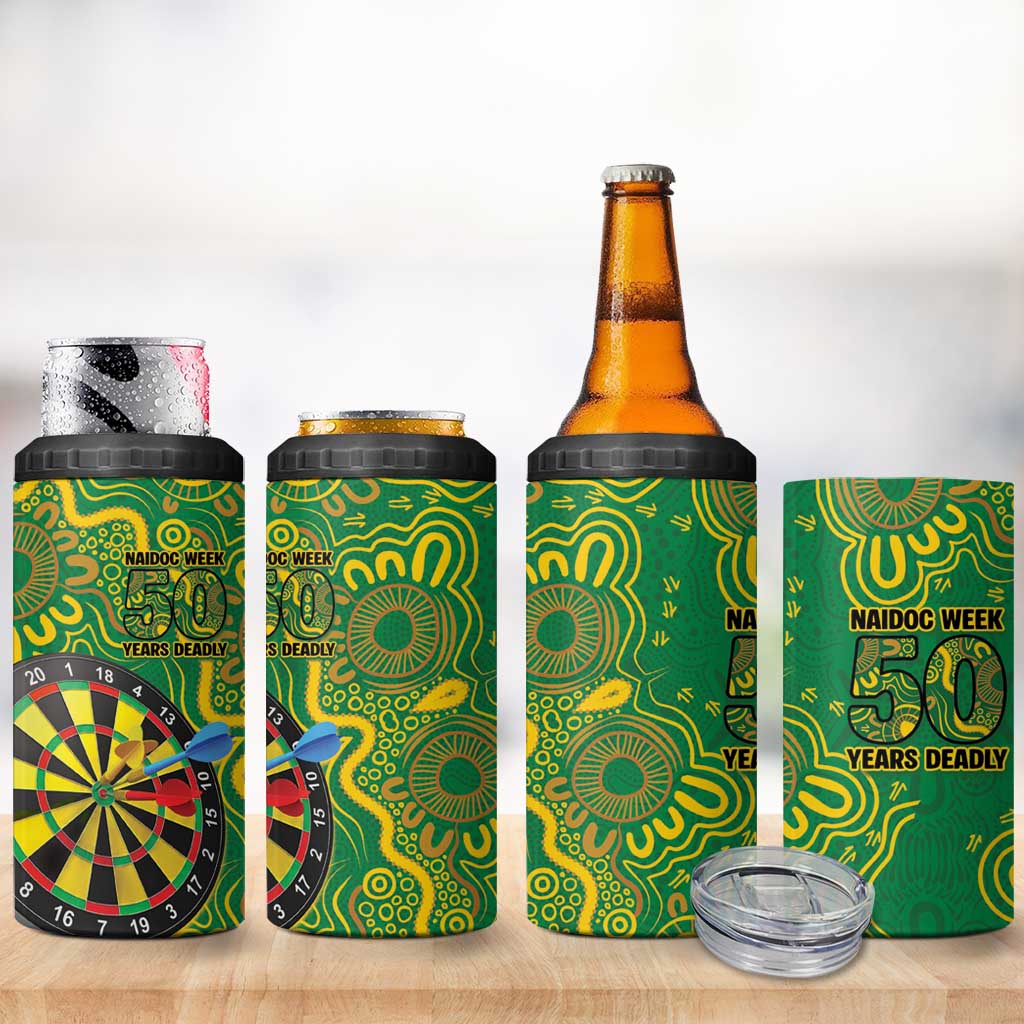 First Nations Darts NAIDOC 2026 4 in 1 Can Cooler Tumbler Aboriginal Dot Art Dartboard Green